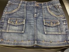 "Old navy brand, hip hugger  jean skirt, embellished with brass zipper trim and studs. Size 12, 15\" length" Easy Diy Clothes, Womens Skirts, Easy Halloween Costumes, Jeans Rock, Jean Skirt, Diy Clothes, Denim Skirt, Old Navy, Shopping Outfit