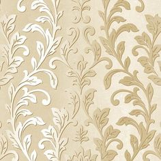 a beige and white floral wallpaper with leaves on the left side, in two different colors