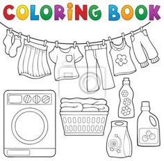 coloring book with clothes and laundry