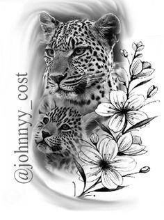 an image of a tattoo with flowers and a leopard