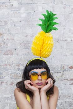 Fold-Away Pineapple Headpiece Berlin Alternative, Paper Pineapple, Festival Headpiece, Rainbow Palette, Rainbow Ribbon, Tropical Fashion, Berlin Fashion, Rainbow Fashion