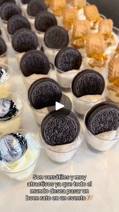 oreo cookies and ice cream are arranged on a table