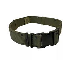 an olive green belt with black buckles