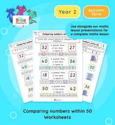 two worksheets for comparing numbers within 50 worksheets