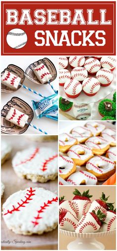 baseball snacks with strawberries, cookies and candy on them are great for the kids to make