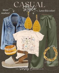 Outfit Dia, Palooza Pants, Denim Styling, Outfit Verano, Estilo Hippie, Green Pants