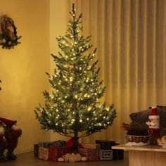 a small christmas tree in a living room