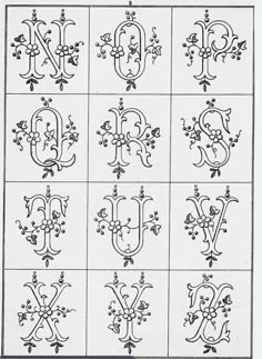 an old fashioned alphabet with floral designs on it