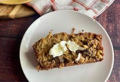 a piece of cake sitting on top of a white plate