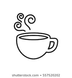 a cup of coffee with steam coming out of the top, line art icon on white background