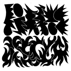 an abstract black and white design with flames on the bottom half of it, as well as