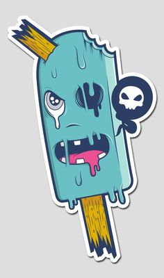 an ice cream sticker with a cartoon character on it's face and the word,