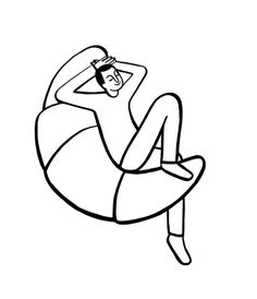 a black and white drawing of a person laying on an inflatable pool ball