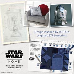 the star wars blueprints are being displayed in various styles and sizes, including r2d2's