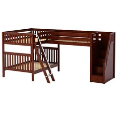 TRIAD CS : Multiple Bunk Beds Full High Corner Loft Bunk Bed with Angled Ladder and Stairs on Right Slat Stairs, Corner Loft Beds, Corner Bunk Beds, Loft Bunk Bed, Corner Loft, Bunk Bed Ladder, Ladder Stairs, Triple Bunk Beds, Curved Bed