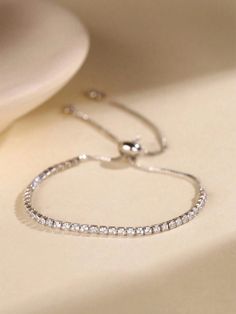 1pc Luxury Cubic Zirconia & Crystal Adjustable Bracelet Silver Fashionable   Zinc Alloy     Women Fashion Jewelry, size features are:Bust: ,Length: ,Sleeve Length: Women Chain, Chain Bracelets, Watches Women Fashion, Bracelet Silver, Tennis Bracelet, Adjustable Bracelet, Silver Bracelets, Womens Bracelets, Chain Bracelet