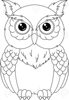 an owl with big eyes sitting on the ground coloring pages for kids, adult and child