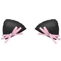 two black hats with pink ribbons tied around the ears and one has a bow on it