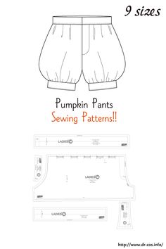 the pattern for pumpkin pants is shown with instructions to sew them and how to use it