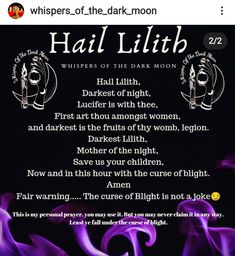 Prayers To Lilith, Lilith Love Spell, Offerings To Lilith, Daughters Of Lilith, Prayers For Lilith, Prayer To Lilith, Lilith Goddess Mythology, Lilith Tattoos, Lilith Prayer