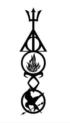 a black and white drawing of a symbol with flames in the center on a white background