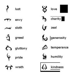 an image of different types of symbols in black and white, with the words written below them