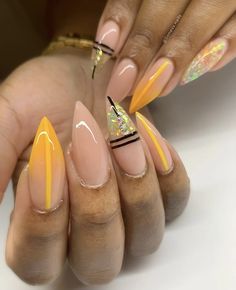 Superbowl Snacks For 2, Neutral Vacation Nails Almond, Hbcu Nails, Summer Nails For Black Women, Mustard Yellow Nails Designs, Abstract Art Nails, Almond Stiletto Nails, Nail Ideas Spring, Spring Nails 2023