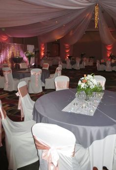 silver & peach bling wedding reception at a convention center Bling Wedding, Conference Center, Convention Center, Convention Centre, Silver