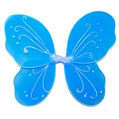 a blue butterfly with white swirls on it's wings