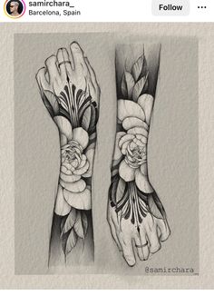 two hands with flowers and leaves on them