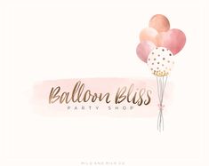 the balloon bliss party shop logo with pink, gold and white balloons flying in the air