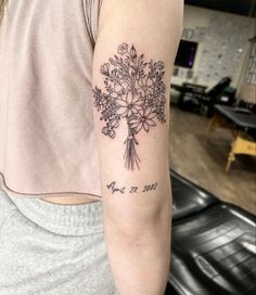 Wildflower tattoo Large Bouquet Tattoo, Vintage Bouquet Tattoo, Wedding Bouquet Tattoo Sleeve, Bridal Bouquet Tattoo, Dried Flower Bouquet Tattoo, Wedding Bouquet Tattoo, Hadestown Costume, Rose Bouquet Tattoo, Floral Bouquet Tattoo