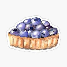 a watercolor painting of blueberries in a pie crust sticker on a white background