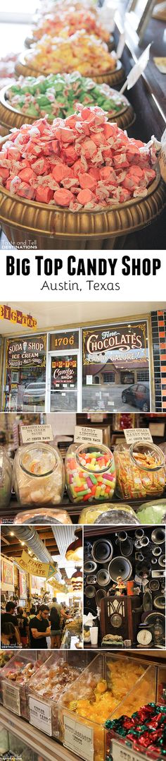 the big top candy shop is selling all kinds of cakes and pies for sale