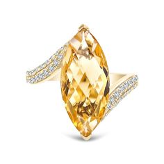 18K Yellow Gold Citrine and Diamond Ring 4.33ctw Elegant Marquise Yellow Gold Topaz Ring, Marquise Ring, Yellow Gemstones, Citrine Stone, Citrine Ring, Topaz Earrings, Zircon Ring, Blue Zircon, Types Of Rings