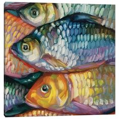 a painting of many different colored fish