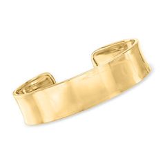 Ross-Simons - Italian 18kt Gold Over Sterling Polished Cuff Bracelet. 8". Every fabulous outfit needs a perfectly polished finishing touch. Say hello to yours! Direct from Italy, this handmade 18kt yellow gold over sterling silver cuff bracelet gleams with a near-mirror shine. 5/8" wide. 18kt yellow gold over sterling silver cuff bracelet. Classic Gold Cuff Bracelet, Classic Gold Open Cuff Bracelet, Gold Open Cuff Bracelet With Polished Finish, Formal Gold Bangle With Open Band, Gold Open Band Bangle For Formal Occasions, Gold Polished Open Cuff Bracelet, Yellow Gold Polished Open Cuff Bracelet, Yellow Gold Open Cuff Bracelet With Polished Finish, Polished Yellow Gold Cuff Bracelet