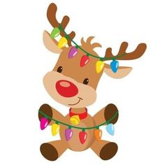 a reindeer with christmas lights on its antlers