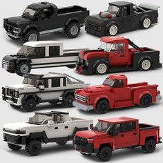 many different types of toy trucks are shown