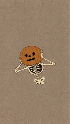 a drawing of a skeleton with a pumpkin on it's head