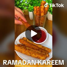 the video shows how to make ramadan kareem fries with ketchup