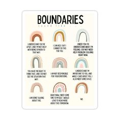 an illustrated poster with the words boundariess and rainbows sticker on it's side