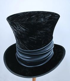 Mad Hatter top hats with crushed velvet and satin sash. They are 8 1/4" high with a 3" brim Mad Hatter Top Hat, Mad Hatter Costume, Black Sash, Mad Hat, Tall Hat, Mad Hatter Hat, Hat Aesthetic, Black Top Hat