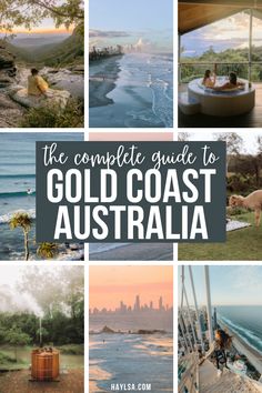 the complete guide to gold coast australia with pictures of people in boats and onlookers