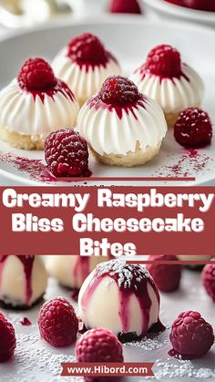 raspberry bliss cheesecake bites on a white plate