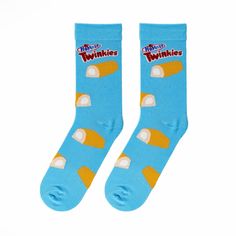 Brand New With Tags Twinkies Socks! Light Blue Officially Licensed - Authentic Fun Novelty Socks Featuring Snacks Cereals And Candies From Your Favorite Brands; Size & Fit - Men's Socks (Size 6-12), Women's Socks (Size 7-13); Each Pair Of Casual Socks Come W/ Y-Gore Heel & Elongated Spandex Cuff To Ensure A Perfect Form & Comfort Around Your Foot Feel & Comfort - Highest Quality Polyester & Spandex Blend Provides These Fun-Themed Socks Soft Comfort All Day; Lightweight, Stretchy, & Durable Stay-Cool Socks Keep Feet Dry /Happy Our Snacks Come Right Out Of Your Kitchen Pantry And Onto Your Feet In Sock Form; Geek Out With Oreos, Chips Ahoy, Cheez-It, Sour Patch Kids, Swedish Fish & More Cute Blue Socks For Stocking Stuffers, Darcy Cosplay, Weird Socks, Black Leg Warmers, Odd Socks, Teaching 2nd Grade, Statement Socks, Smartwool Socks, Silly Socks