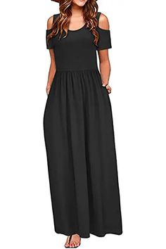 Amazon.com Casual Short Sleeve Dress, Summer Black Dress, Solid & Striped, Daily Dress, Dress For Women, Dress Patterns, Skirt Length, Fit And Flare, Dress Length