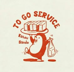 an image of a cartoon character carrying a cake on his head with the words to go service written above it