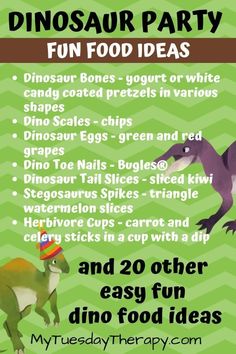 Dinosaur party is even more awesome with fun dinosaur party food! Birthday party for boys can't get better than this. Label the dinosaur party food and the food tastes super amazing. Dinosaur Birthday Party Food Labels, Dino Food Ideas, Dino Party Food Ideas, Dino Themed Food Party Ideas, Food For Dinosaur Themed Party, Dinosaur Birthday Food Ideas, Jurassic Park Party Food, Dinosaur Birthday Party Food Ideas, Dinosaur Food Ideas