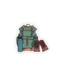 a green backpack and some brown boots on a white background with the words hiker written in